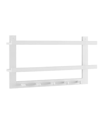 Two-Tier Ledge Shelf Wall organizer with Five Hanging Hooks