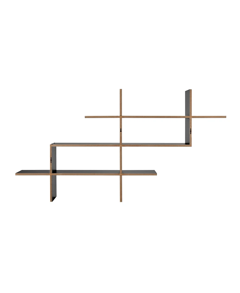 3-Tier Ladder Cantilever Cubby Accent Wall Shelf with Criss Cross Asymmetrical Modern Design