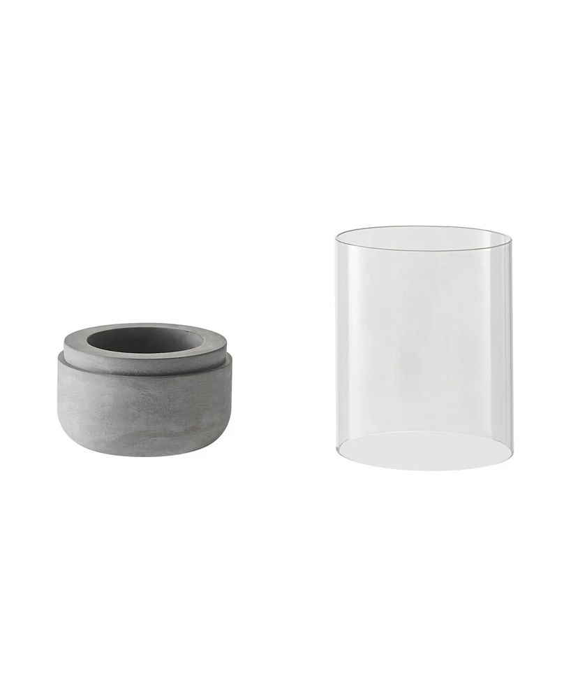 Danya B Modern Cool Gray Cement Base and Glass Pillar Votive Candle Holder, Small