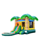 HeroKiddo Tropical Breeze Commercial Grade Bounce House with Slide for Kids and Adults (with Blower) Basketball Hoop Inside, All-Season, Outdoor Indoo