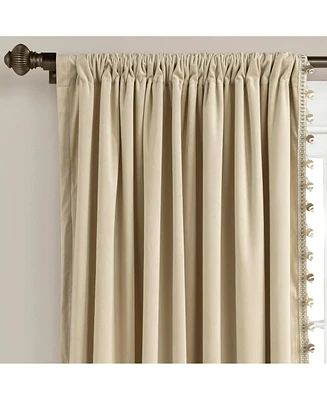 Lush Decor Luxury Vintage like Velvet With Silky Pompom Trim Window Curtain Panel