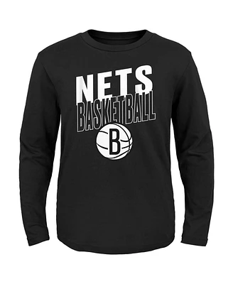 Little Boys and Girls Black Brooklyn Nets Showtime Long Sleeve T-shirt