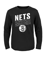 Little Boys and Girls Black Brooklyn Nets Showtime Long Sleeve T-shirt