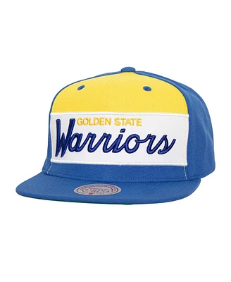 Men's Mitchell & Ness White, Royal Golden State Warriors Retro Sport Colorblock Script Snapback Hat