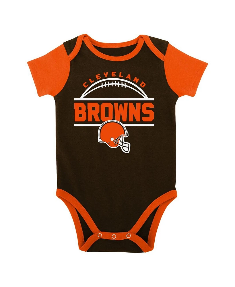 Baby Boys and Girls Brown, Orange Cleveland Browns Home Field Advantage Three-Piece Bodysuit, Bib Booties Set