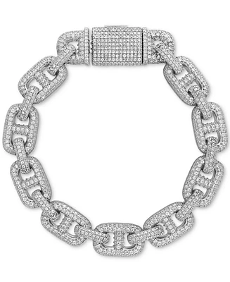 Esquire Men's Jewelry Cubic Zirconia Pave Puffed Mariner Link Chain Bracelet in Sterling Silver, Created for Macy's