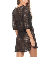 Guria Beachwear Women's Puff Sleeve Lattice Dress Cover-up