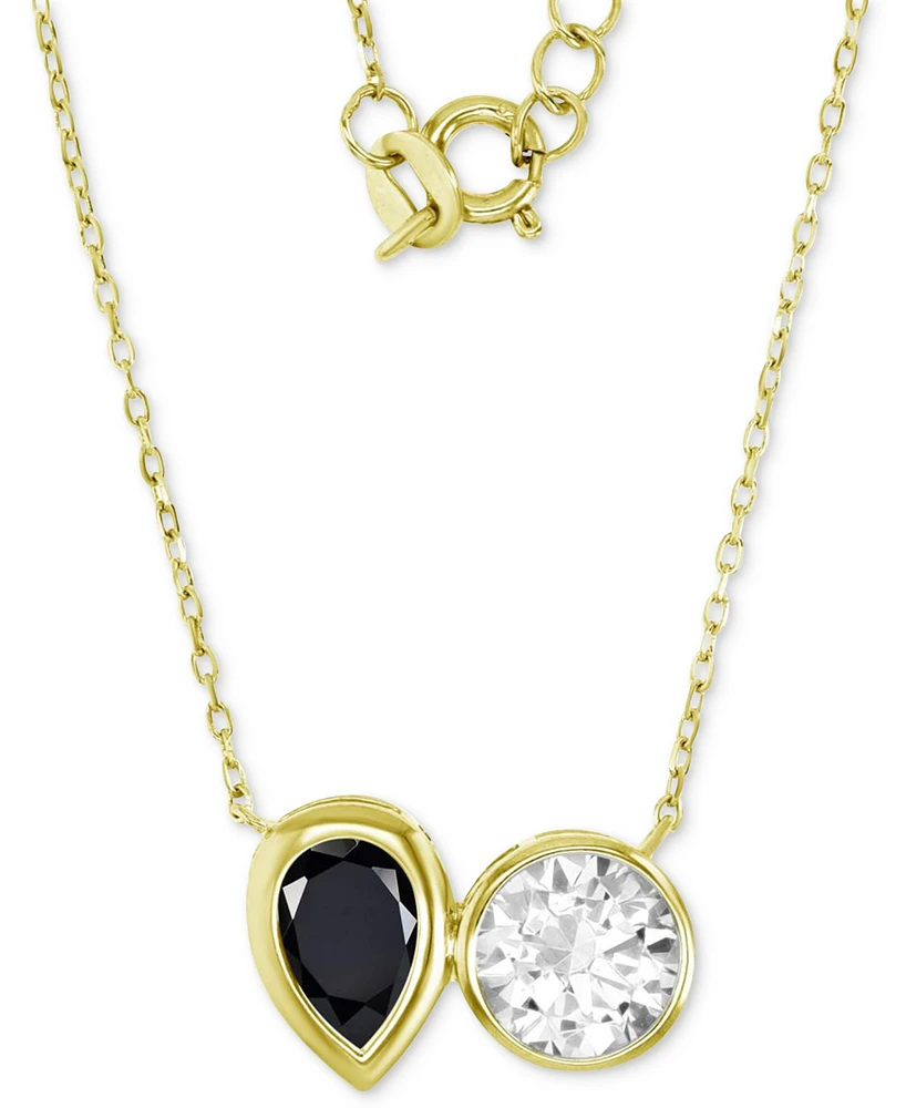 Cubic Zirconia White & Black Two-Stone Necklace in 14k Gold-Plated Sterling Silver, 18" + 2" extender