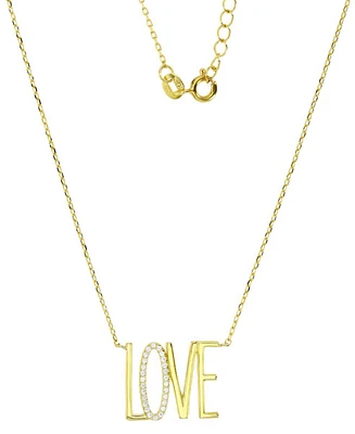 Cubic Zirconia Love Pendant Necklace in 14k Gold-Plated Sterling Silver, 16" + 2" extender