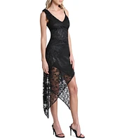 Avec Les Filles Women's Lace Asymmetrical Midi Dress