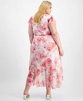 City Studios Plus Floral-Print Wrap Dress