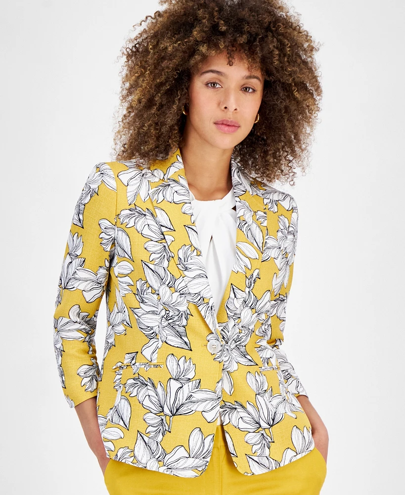 Kasper Women's Floral-Print 3/4-Sleeve Textured Jacket