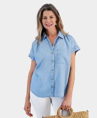 Style & Co Petite Short-Sleeve Button-Up Top, Created for Macy's