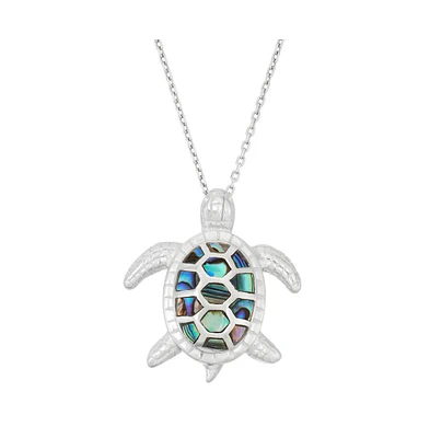 Caribbean Treasures Sterling Silver Abalone Turtle Pendant Necklace