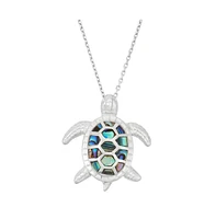 Caribbean Treasures Sterling Silver Abalone Turtle Pendant Necklace