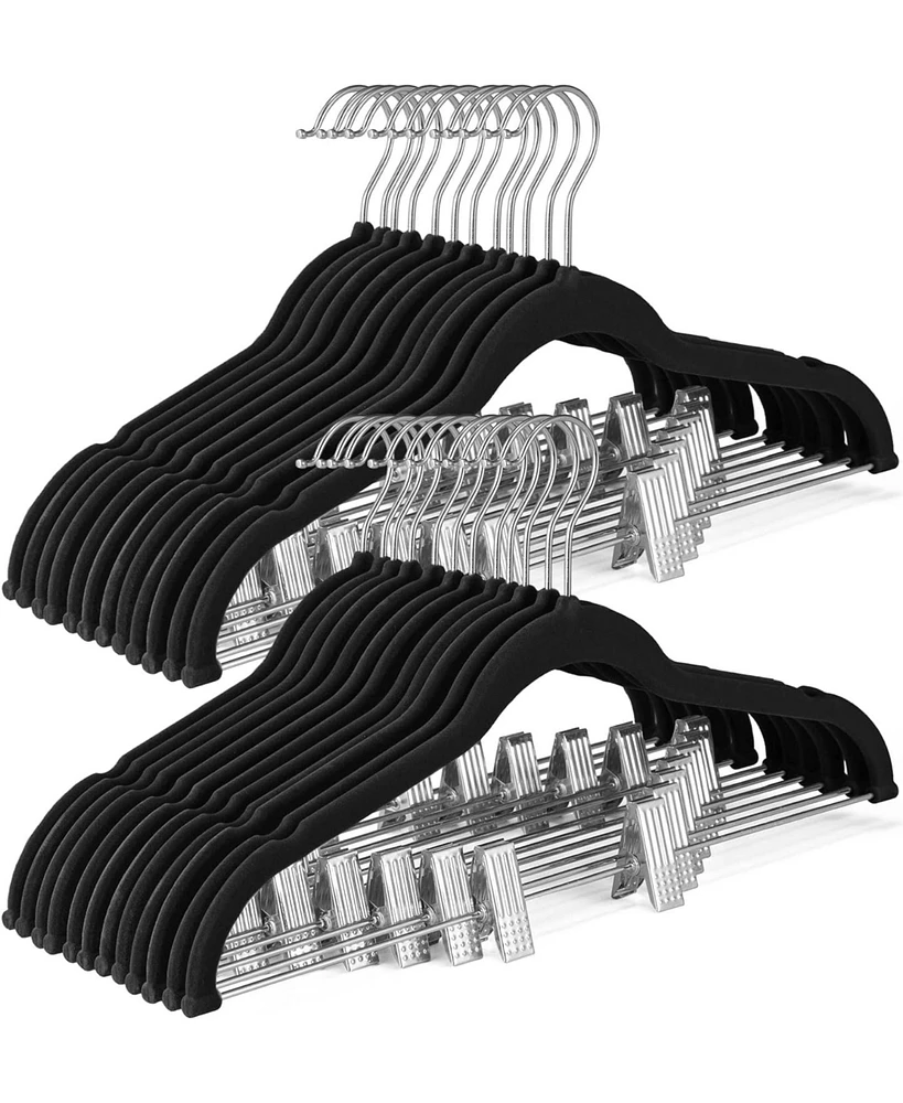 House Day Velvet Skirt Hangers 24 Pack, Black Velvet Hangers with Adjustable Clips