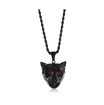 Metallo Stainless Steel Black Plated Panther with Ruby Cz Eyes Necklace