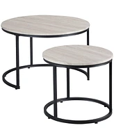 Round Nesting Coffee Table Set of 2 Stacking Accent Tables Living Room, Grey