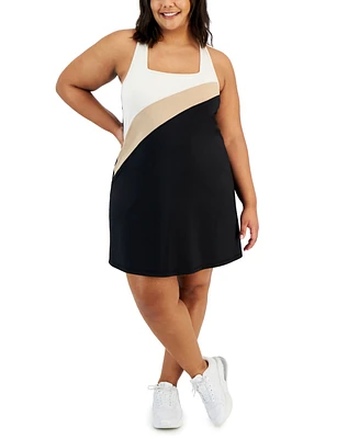 Id Ideology Plus Active Colorblocked Cross-Back Sleeveless Dress, Created for Macy's