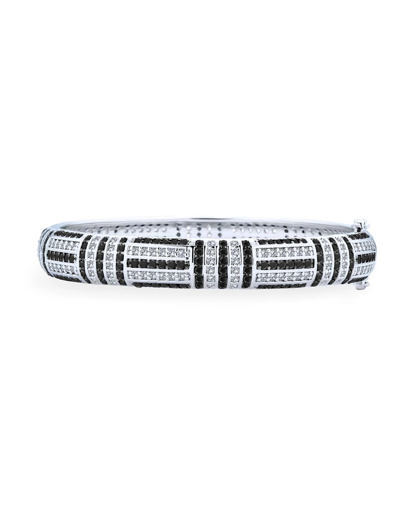 Art Deco Style Geometric Black White Cubic Zirconia Cz Statement Bangle Bracelet For Women