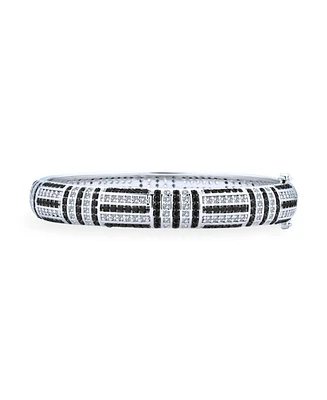 Art Deco Style Geometric Black White Cubic Zirconia Cz Statement Bangle Bracelet For Women
