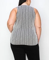 Coin 1804 Plus Size Variegated Textured Stripe Ruched Tank Top