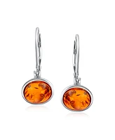 Bling Jewelry Simple Plain Bezel Set Lever Back Honey Natural Amber Oval s Drop Earrings For Women Sterling Silver 7MM