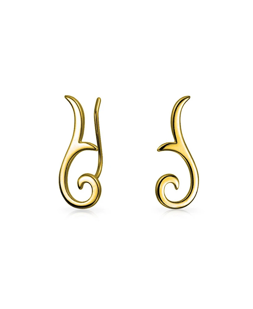 Minimalist Geometric Tribal Scroll Ear Pin Crawlers Climbers Earrings For Women Teen Gold Plated Sterling Silver