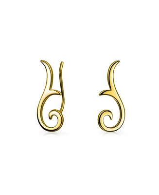 Minimalist Geometric Tribal Scroll Ear Pin Crawlers Climbers Earrings For Women Teen Gold Plated Sterling Silver