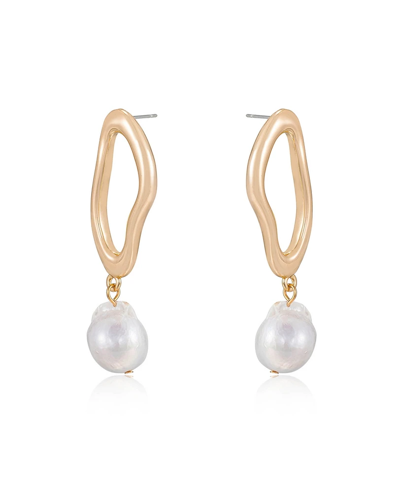 Ettika Open Circle 18K Gold-Plated and Cultured Freshwater Pearl Dangle Earrings