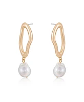 Ettika Open Circle 18K Gold-Plated and Cultured Freshwater Pearl Dangle Earrings