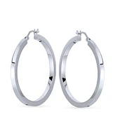 Bling Jewelry Simple Large Round Flat Square Tube Big Hoop Earrings For Women Sterling Silver Hinged Notched Post 1.65 Inch Diameter