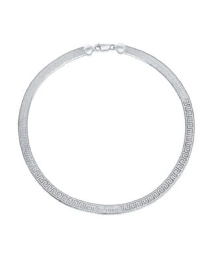 Bling Jewelry Flexible Reversible Flat Greek Key Sterling Silver Herringbone Necklace Collar 18 Inch
