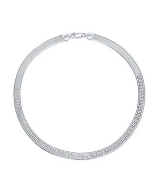 Bling Jewelry Flexible Reversible Flat Greek Key Sterling Silver Herringbone Necklace Collar 18 Inch