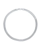 Bling Jewelry Flexible Reversible Flat Greek Key Sterling Silver Herringbone Necklace Collar 18 Inch