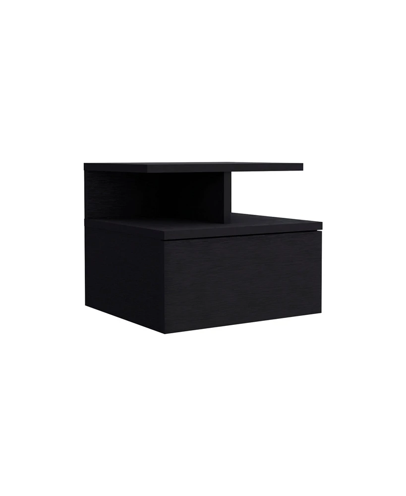 Depot E-shop Seward Floating Nightstand, Wall Mounted with Single Drawer and 2-Tier Shelf