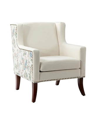 Thorner Floral and Solid Fabric Mixed Accent Chair with Square Arms