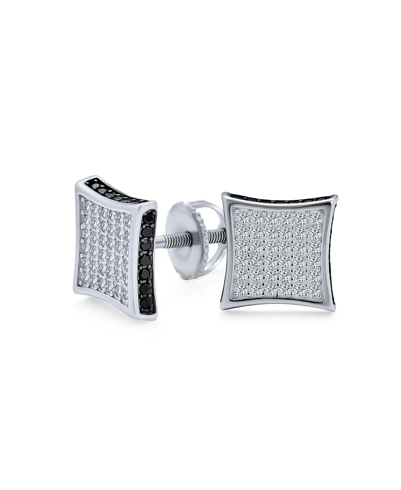 Bling Jewelry Square Cz Micro Pave Cubic Zirconia Black White Kite Stud For Women Stud Earrings Sterling Silver 9MM