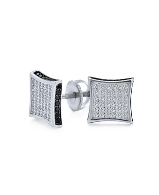 Bling Jewelry Square Cz Micro Pave Cubic Zirconia Black White Kite Stud For Women Stud Earrings Sterling Silver 9MM