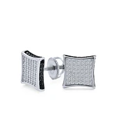 Bling Jewelry Square Cz Micro Pave Cubic Zirconia Black White Kite Stud For Women Stud Earrings Sterling Silver 9MM