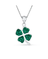 Bling Jewelry Celtic Saint Patrick's Irish Good Luck Sparkling Green Crystal Clover Shamrock Dangle Pendant Charm Necklace For Women s Sterling Silver