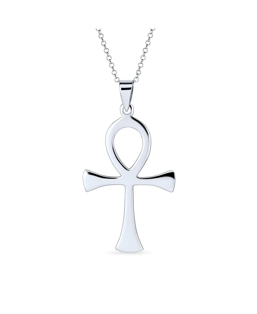 Bling Jewelry Large Classic Mens Large Key To Life Egyptian Ankh Cross Pendant Necklace Sterling Silver