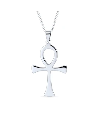 Bling Jewelry Large Classic Mens Large Key To Life Egyptian Ankh Cross Pendant Necklace Sterling Silver