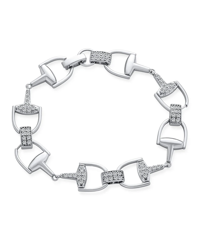 Horse Snaffle Bits Equestrian Link Bracelet For Women Cow Gift Cubic Zirconia Cz Pave .925 Sterling Silver
