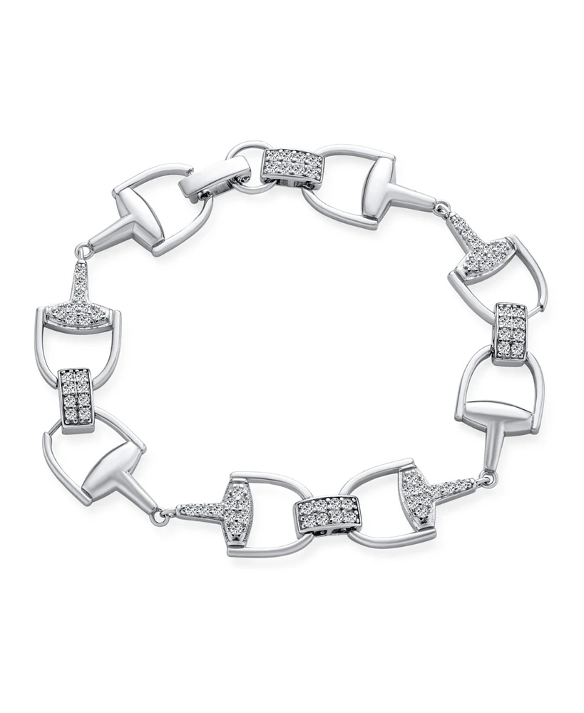 Bling Jewelry Horse Snaffle Bits Equestrian Link Bracelet For Women Cow Gift Cubic Zirconia Cz Pave Sterling Silver