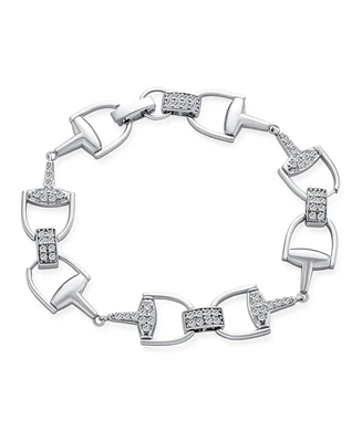 Horse Snaffle Bits Equestrian Link Bracelet For Women Cow Gift Cubic Zirconia Cz Pave .925 Sterling Silver