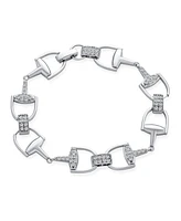 Bling Jewelry Horse Snaffle Bits Equestrian Link Bracelet For Women Cow Gift Cubic Zirconia Cz Pave Sterling Silver