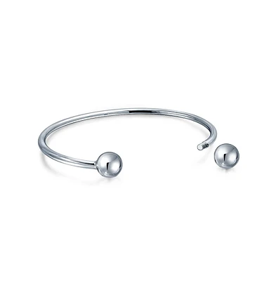 Round Ball Screw Tips Starter Charm Bangle Cuff Fits European Beads Bracelet For Women Teen .925 Sterling Silver