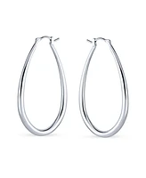 Bling Jewelry Large Oval Finish Tube Hoop Earrings For Women Sterling Silver Hinged Notched Post 2 Inch