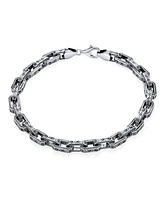 Bling Jewelry Mens Thick Heavy Solid Byzantine Scroll Chunky Strong Rectangle Link Chain Bracelet Oxidized Sterling Silver Inch